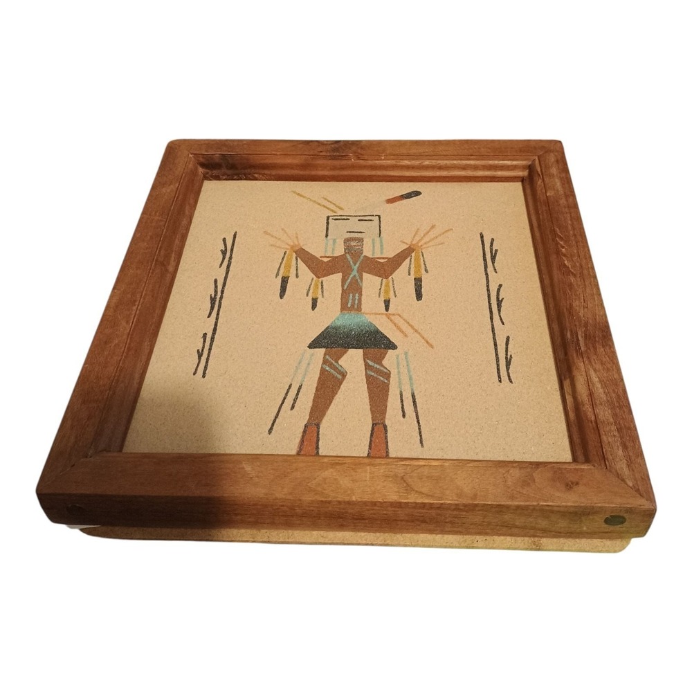 Navajo Sand Art Signed Curtis 8x8 Pressed Board Tile‎ Healing God Framed